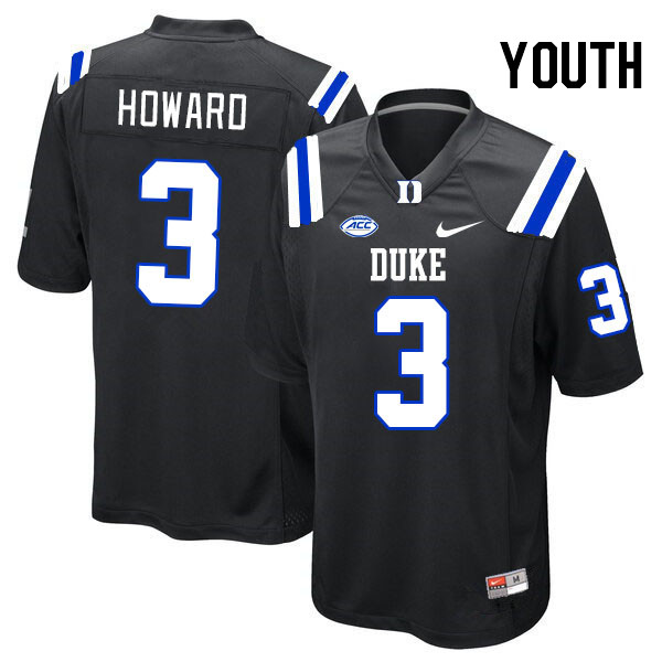 Youth #3 Alex Howard Duke Blue Devils College Football Jerseys Stitched-Black